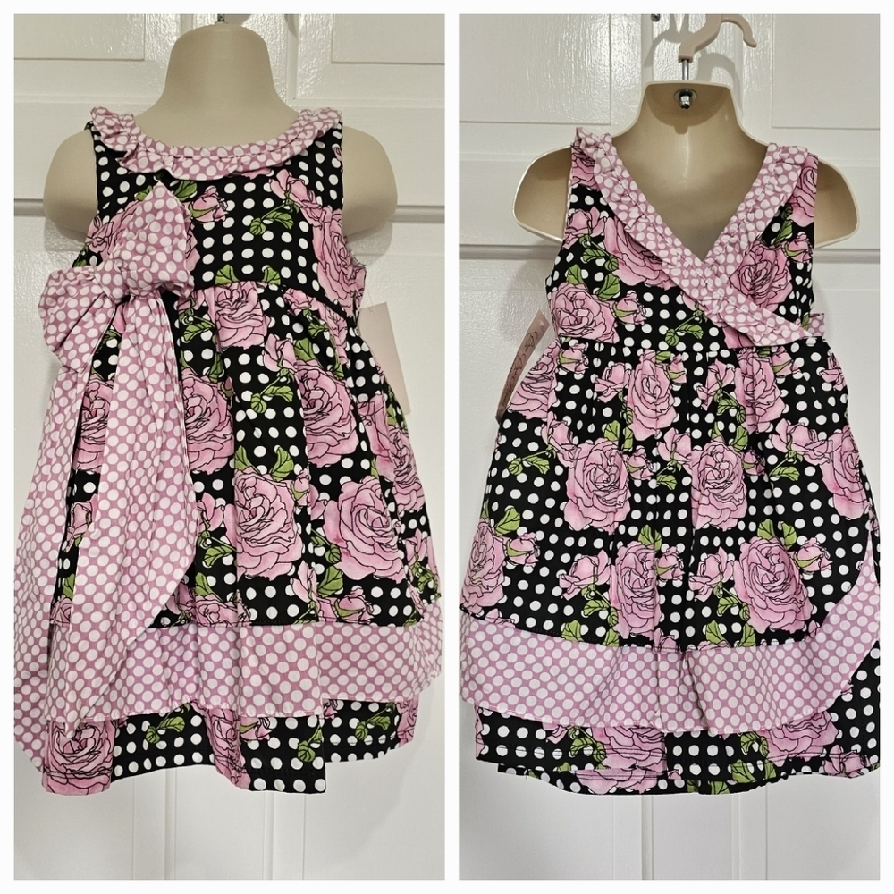 Hatch & Cloak Bye Bye Birdie Scoop Neck Wrap Dress Floral Polka Dot Size 2T